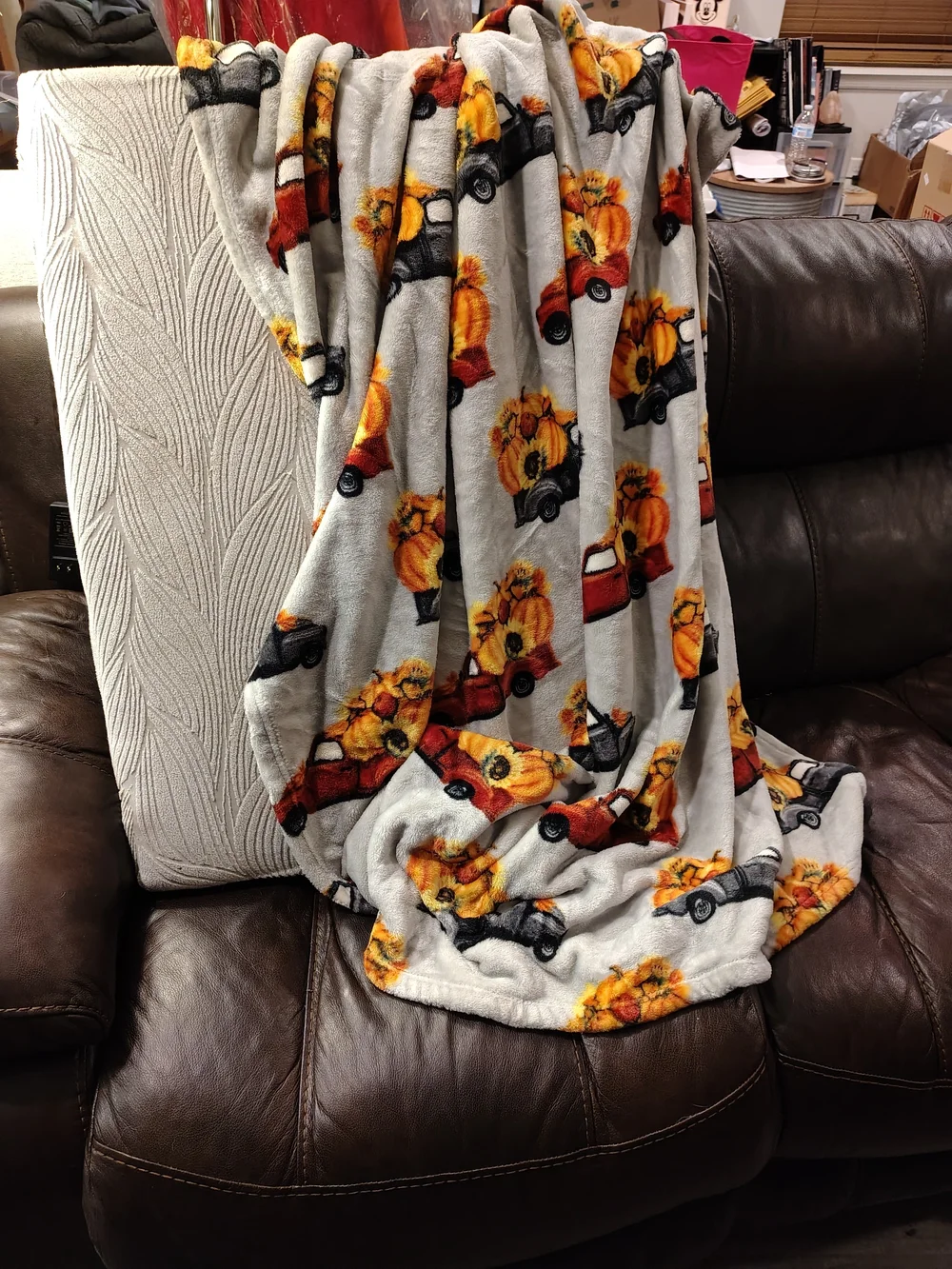 Cozy Kids Pajama Blanket with Red And Black Truck & Sunflower Pumpkin 60